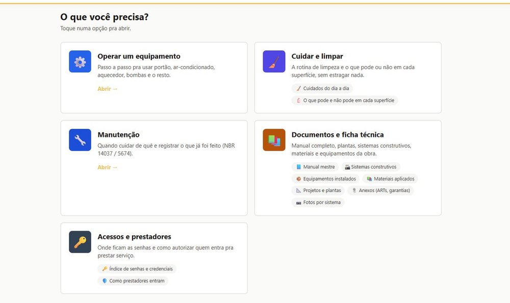 Hub do Portal de Manuais VTOR de uma obra real